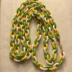 Vintage Crown Trifari Green, White and Yellow Plastic Necklace